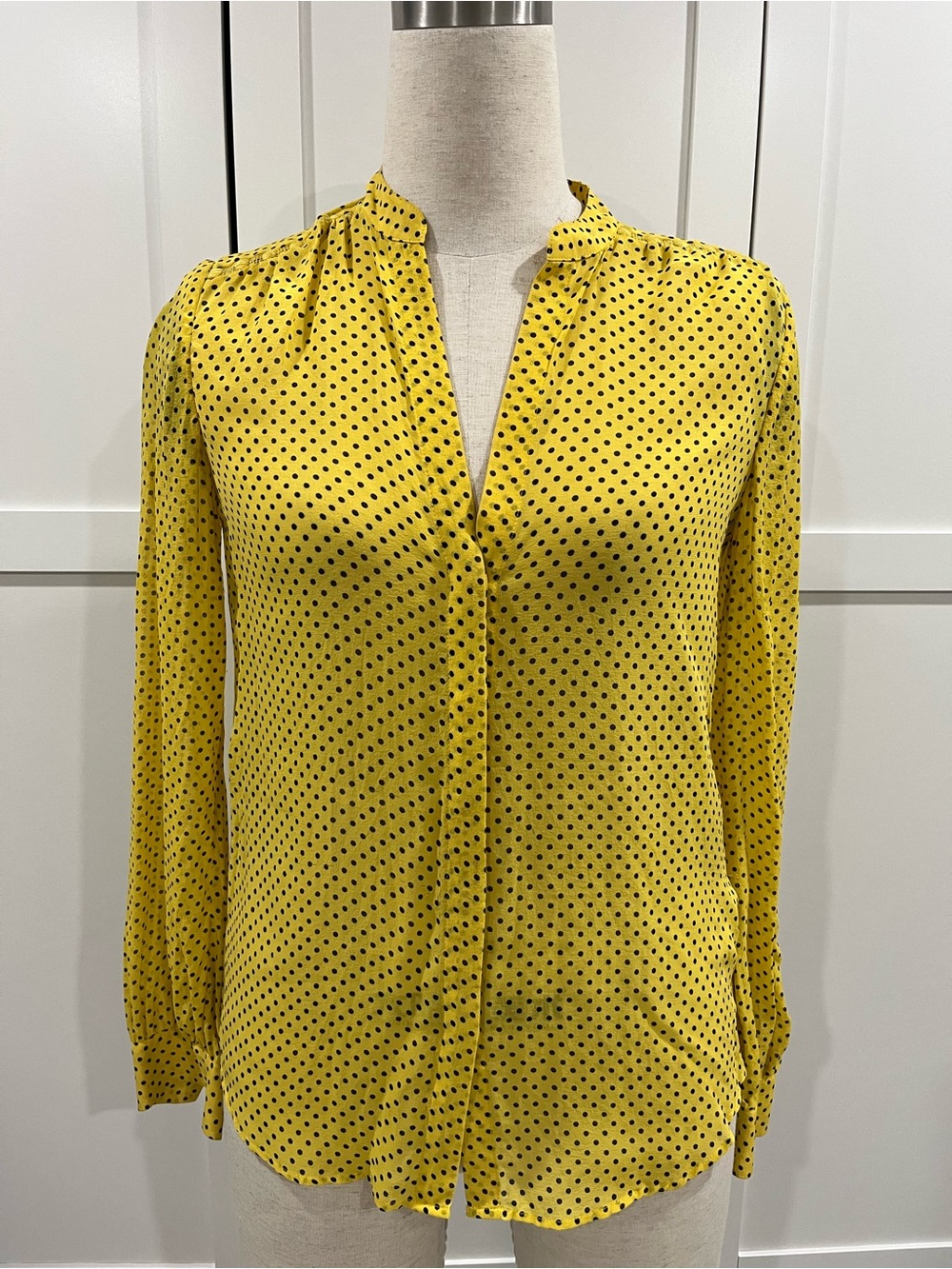 Joie Yellow and Black Polka Dot Button-Down Blouse